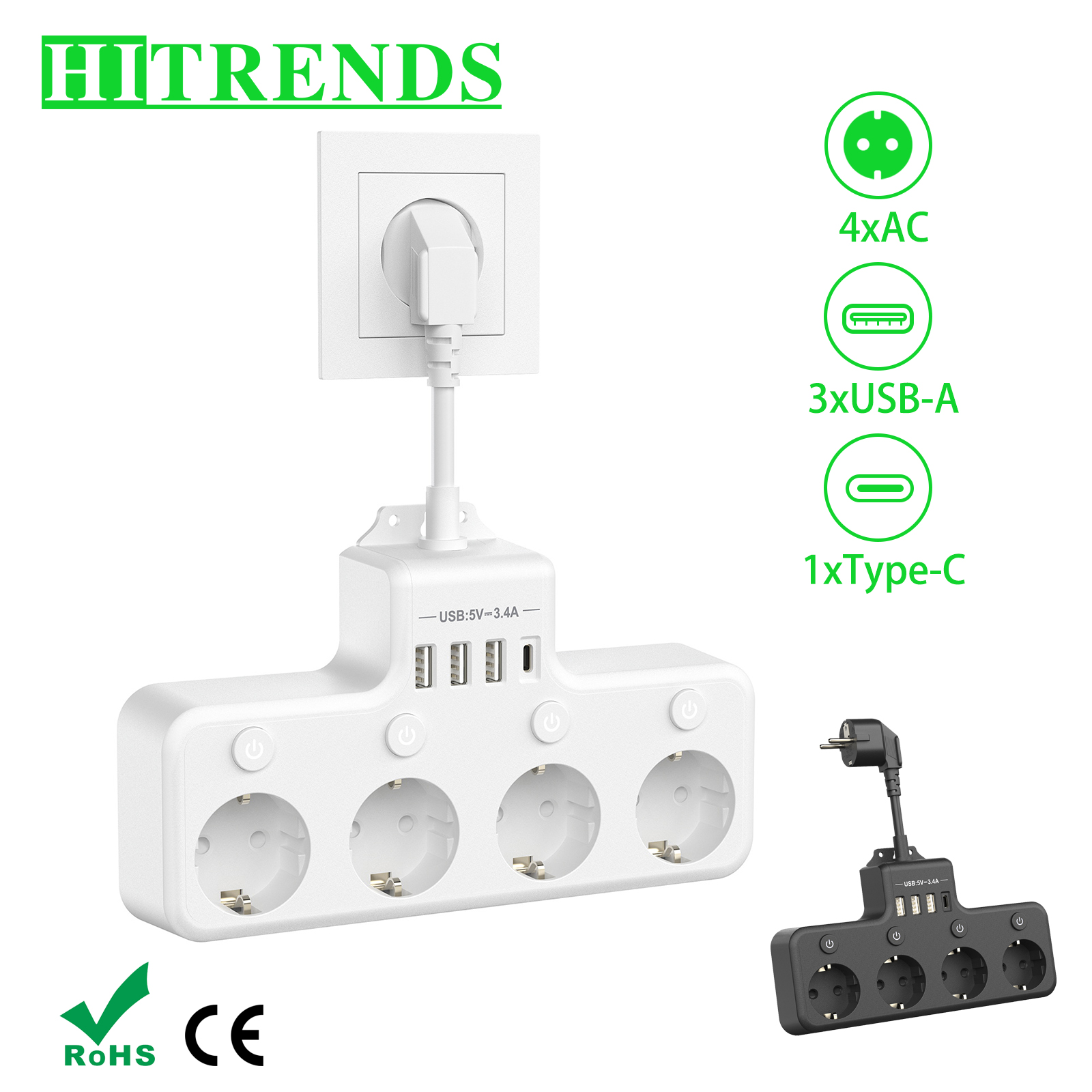 Ac Surge Protector - EU Plug Power Strip Multiple Socket