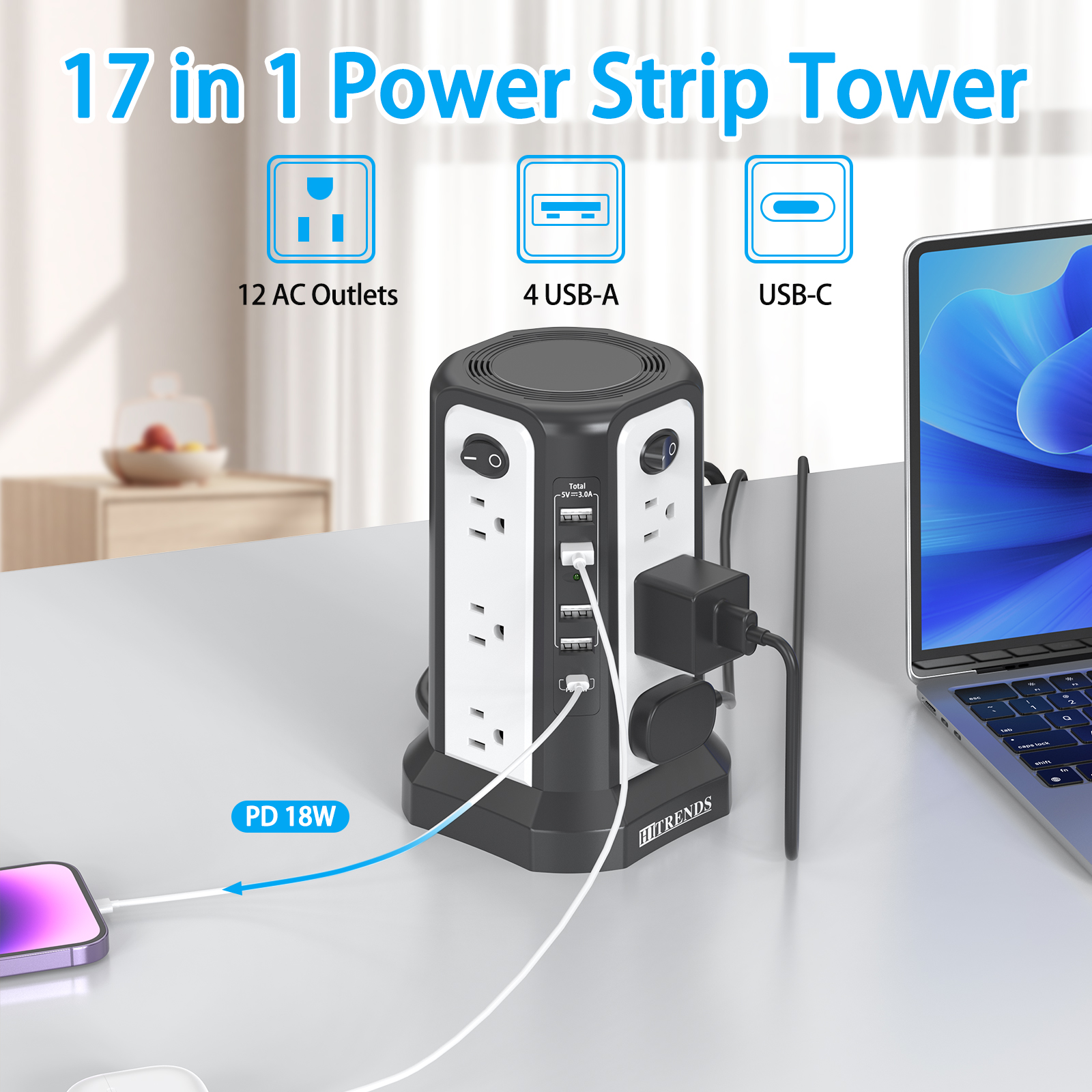 HITRENDS Tower Power Strip wit - Ac Surge Protector のレビューと価格