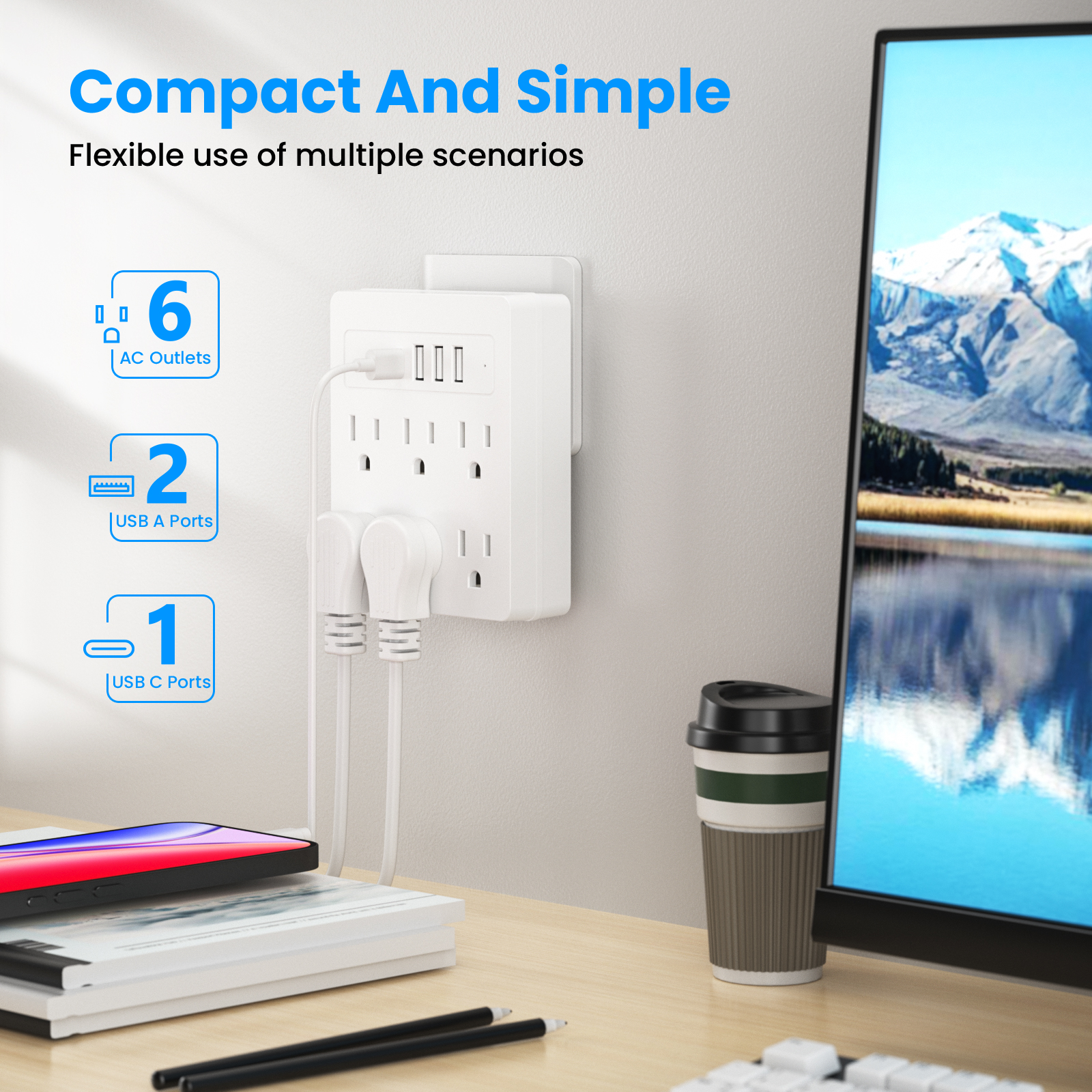 6 AC power strip, 3 USB ports, - Ac Surge Protector のレビューと価格
